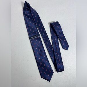 Nautica Mens Blue Woven Pink Anchor Neck Tie Size 58X3.0